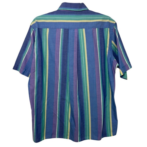 Vintage 90s Striped Multicolor Button Down Shirt Size Medium Retro Preppy - Picture 2 of 7